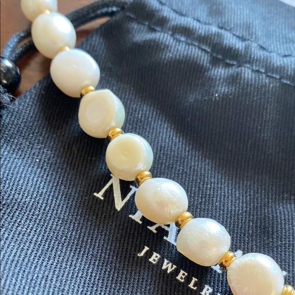 NIALAYA - Women's Pearl Necklace with Gold Accents - Picture 5 of 6